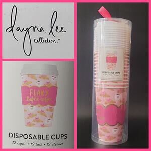 Dayne Lee Collection Powder Pink Croissant Bows Coquette Disposable Cups NIP‎